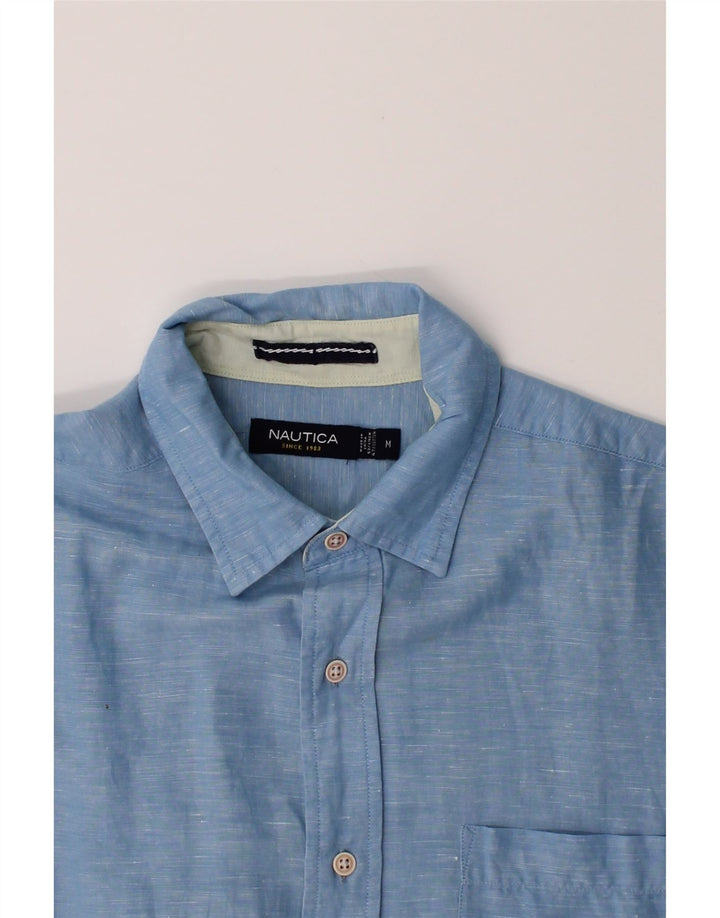 NAUTICA Mens Short Sleeve Shirt Medium Blue Pinstripe Linen Vintage Nautica and Second-Hand Nautica from Messina Hembry 