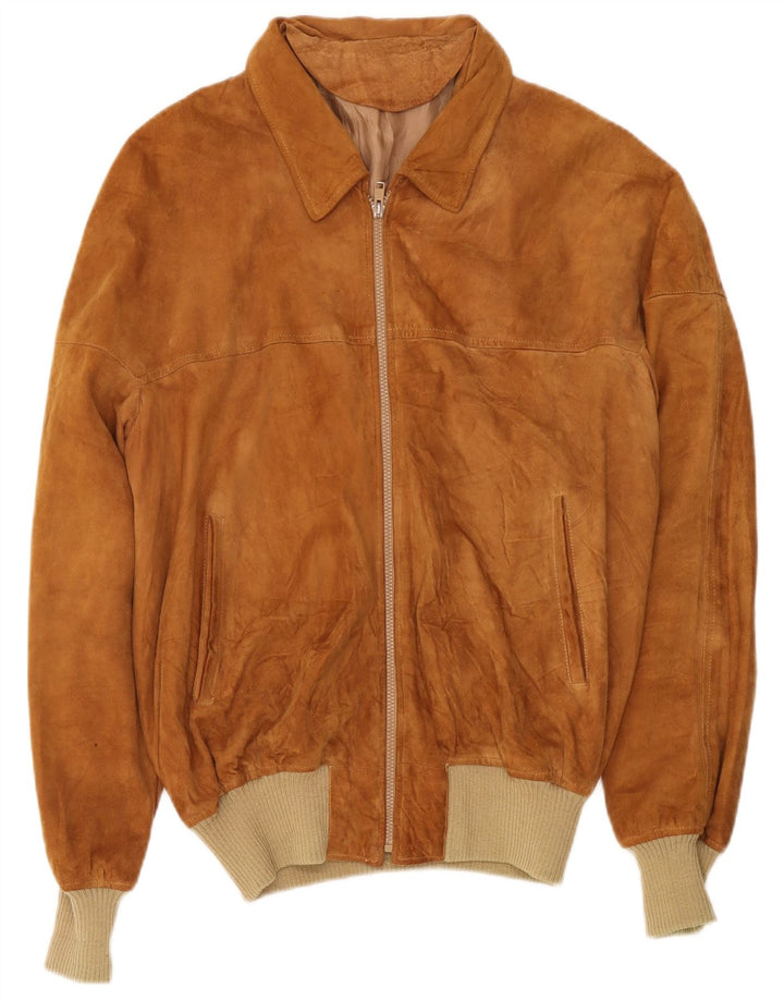 Vintage Ανδρικό Suede Bomber Jacket UK 40 Large Brown Δερμάτινο