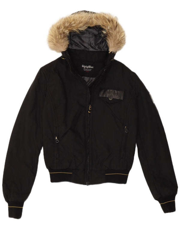 Refrigiwear Γυναικείο Bomber Jacket με κουκούλα UK 10 Small Black Nylon