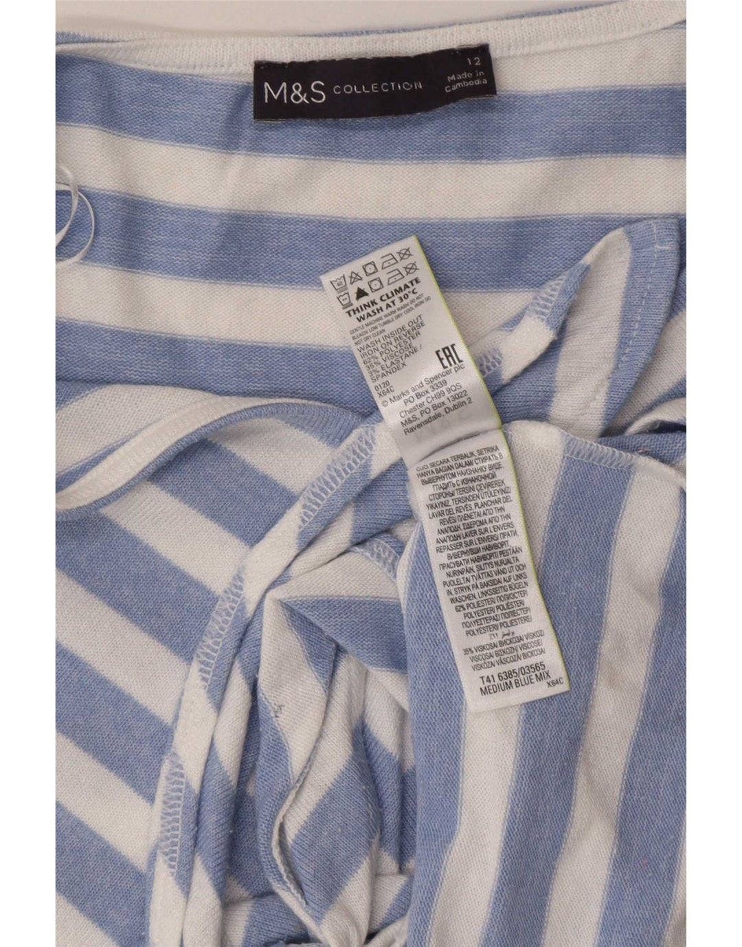 Marks & Spencer Γυναικεία μπλούζα με γραβάτα μπλούζα τοπ UK 12 μεσαία μπλε ριγέ