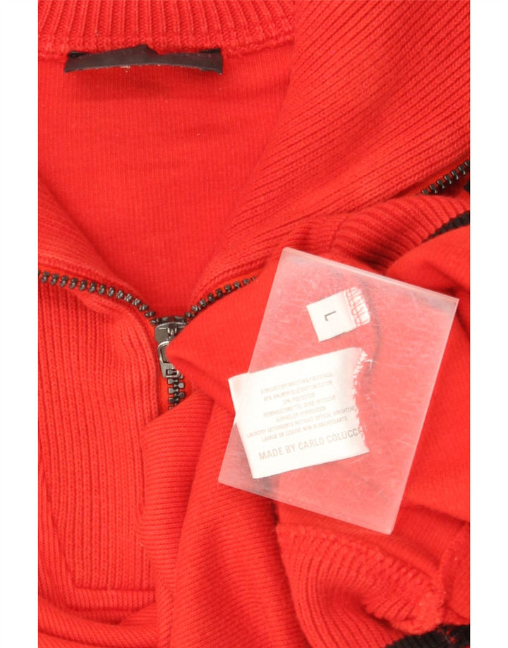 CARLO COLUCCI Mens Zip Neck Jumper Sweater Large Red Cotton