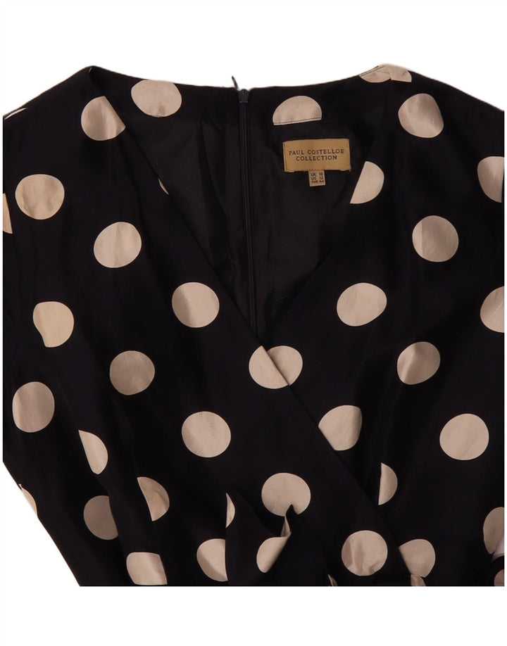 PAUL COSTELLOE Γυναικείο φόρεμα A-Line UK 16 Μεγάλο μπλε ναυτικό μετάξι πουά