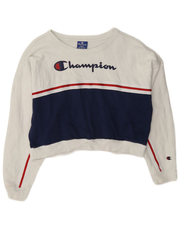 Champion Womens Oversized Crop Φούτερ Jumper UK 10 Small White