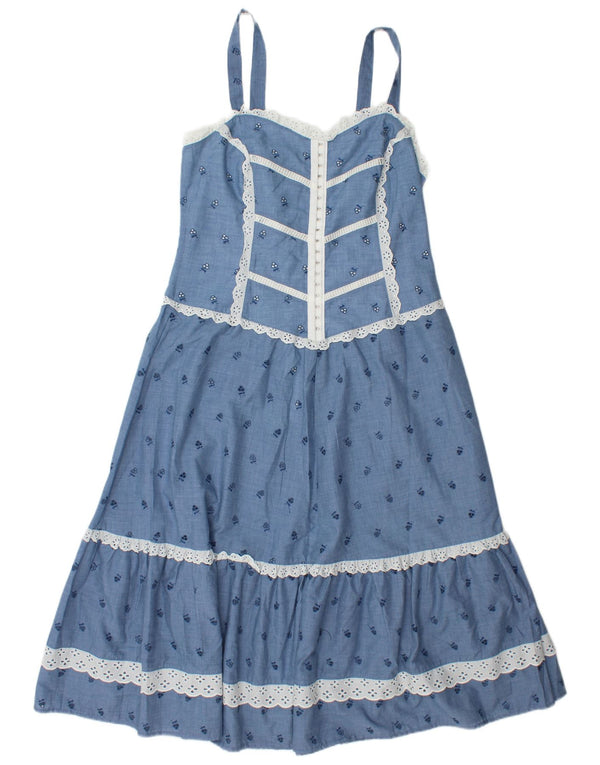 VINTAGE Γυναικείο Αμάνικο Maxi Φόρεμα IT 42 Medium Blue Floral Polyester