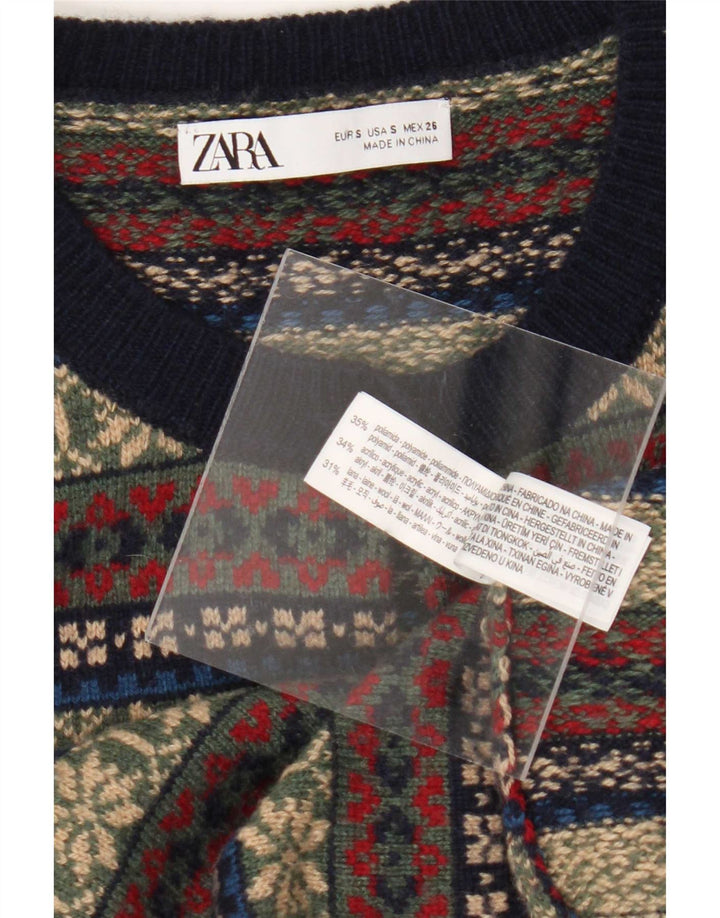 Zara Γυναικείο πουλόβερ ζακέτα UK 10 Small πολύχρωμο Fair Isle Polyamide