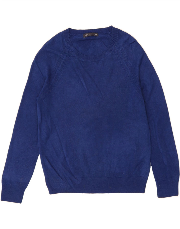 MARKS & SPENCER Womens Boat Neck Jumper Sweater UK 12 Medium Navy Blue Vintage Marks & Spencer and Second-Hand Marks & Spencer from Messina Hembry 