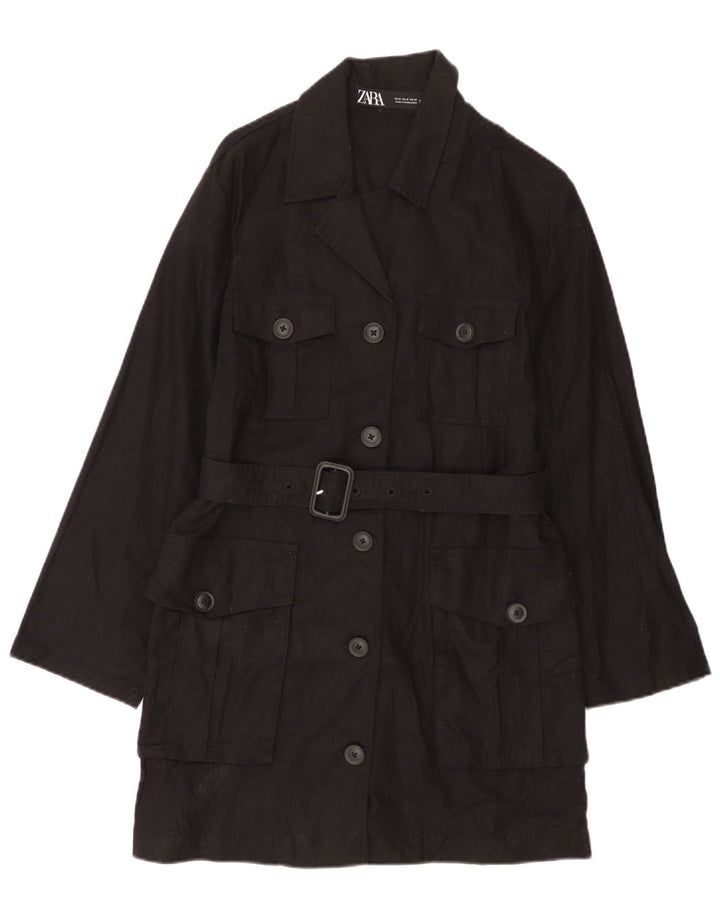 Γυναικείο παλτό Zara Utility UK 14 Medium Μαύρο Λινό