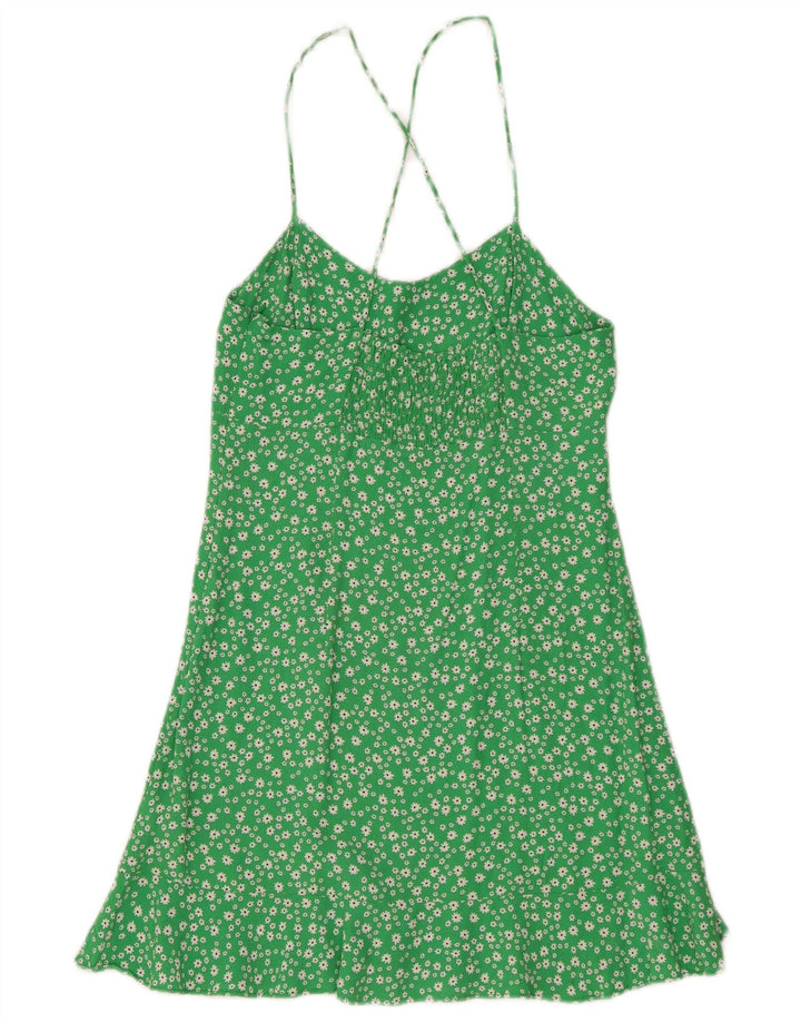 Zara Γυναικείο Sundress UK 12 Medium Green Floral Viscose