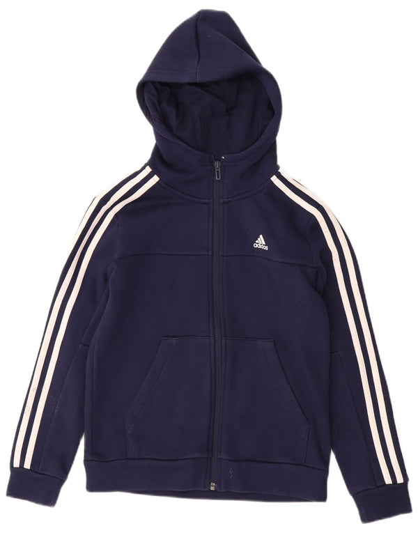 Πουλόβερ Adidas Boys με κουκούλα με φερμουάρ 9-10 ετών, μπλε βαμβακερό