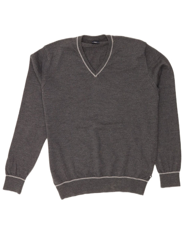 Marina Yachting Mens V-Neck Jumper Sweater Large Grey Wool