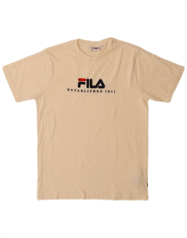 Fila Ανδρικό γραφικό T-Shirt Top Μικρό μπεζ βαμβακερό