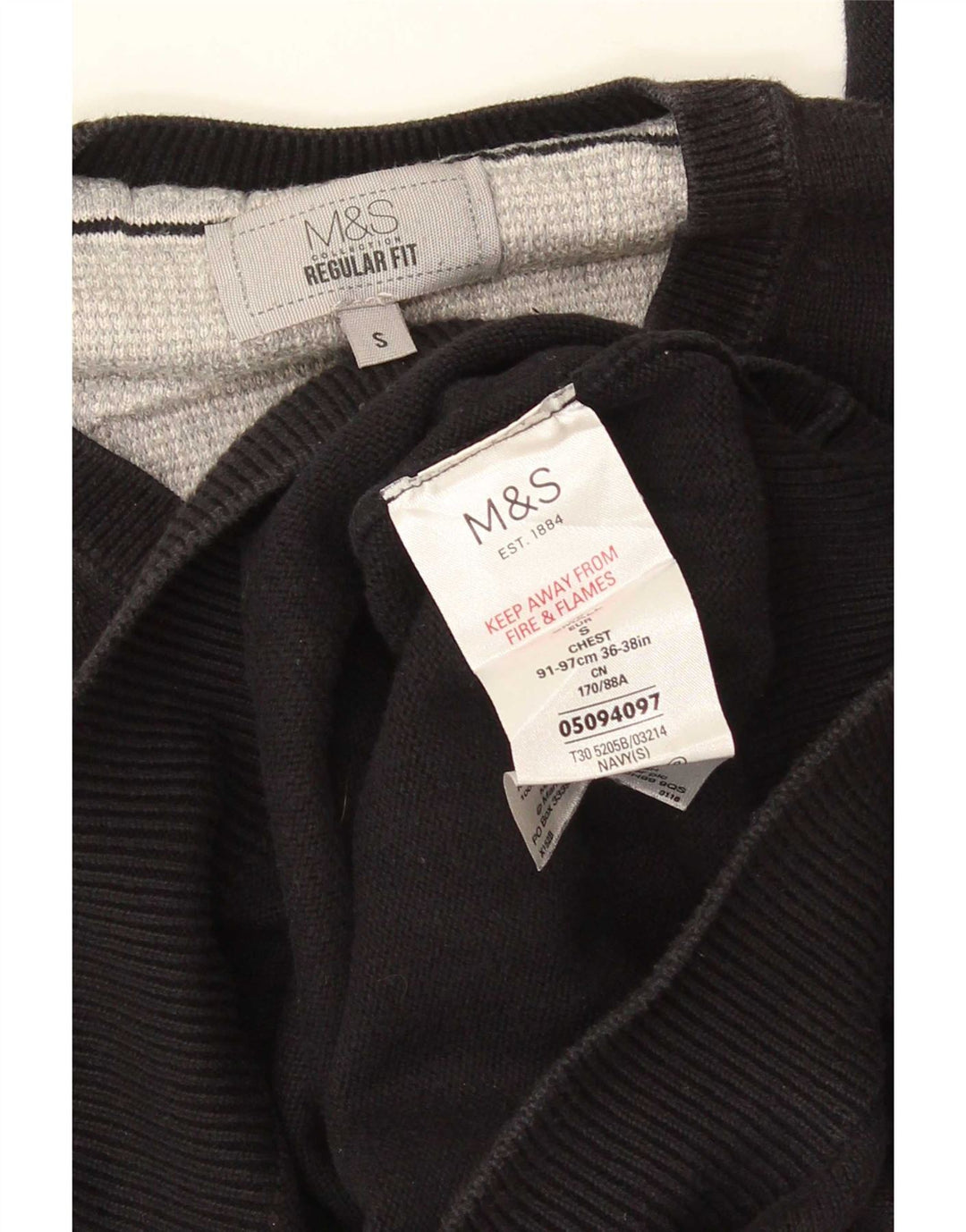 Marks & Spencer Ανδρικό πουλόβερ με κανονική εφαρμογή με λαιμόκοψη, μικρό μαύρο βαμβακερό