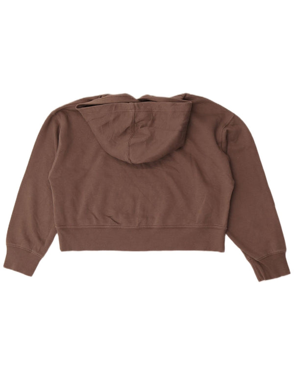 Zara Womens Crop Oversized Hoodie Jumper UK 14 Βαμβακερό μεσαίο καφέ