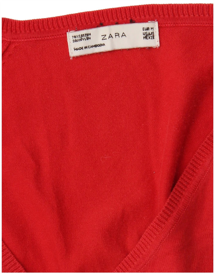 Zara Γυναικείο πουλόβερ ζακέτα UK 12 μεσαίο κόκκινο βαμβακερό
