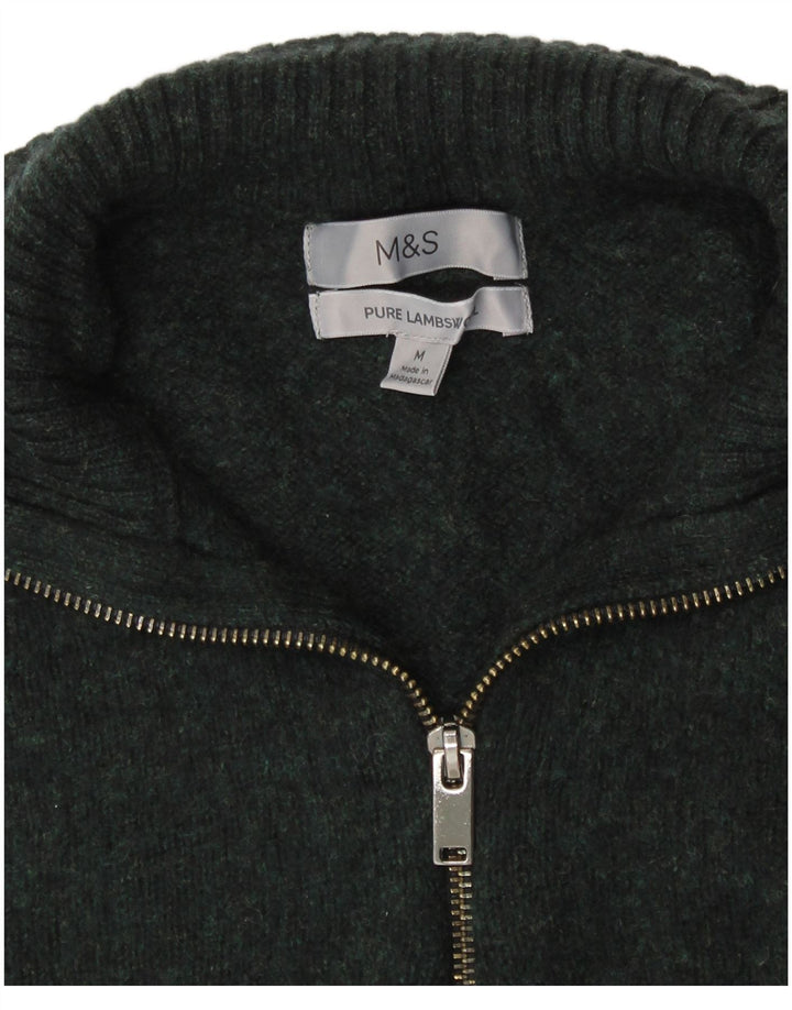 MARKS & SPENCER Womens Zip Neck Jumper Sweater UK 14 Medium Green