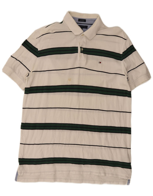 Tommy Hilfiger Ανδρικό Πόλο Μπλουζάκι XL Λευκό ριγέ βαμβακερό