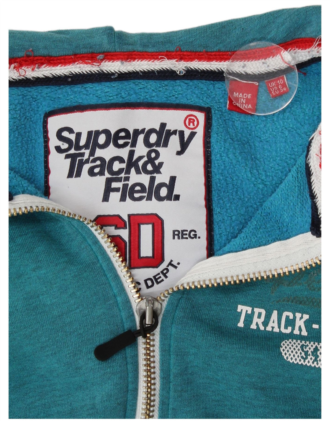 Superdry γυναικείο πουλόβερ με κουκούλα με φερμουάρ UK 10 μικρού τιρκουάζ βαμβάκι