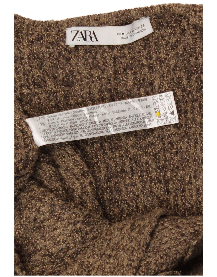 Zara Γυναικείο Longline Ζακέτα πουλόβερ UK 14 Μεσαίο Καφέ Φλέκινγκ