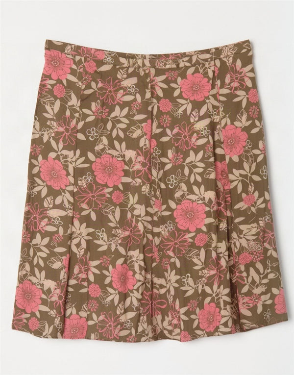 Marks & Spencer Γυναικεία πλισέ φούστα UK 18 XL W38 Khaki Floral Viscose