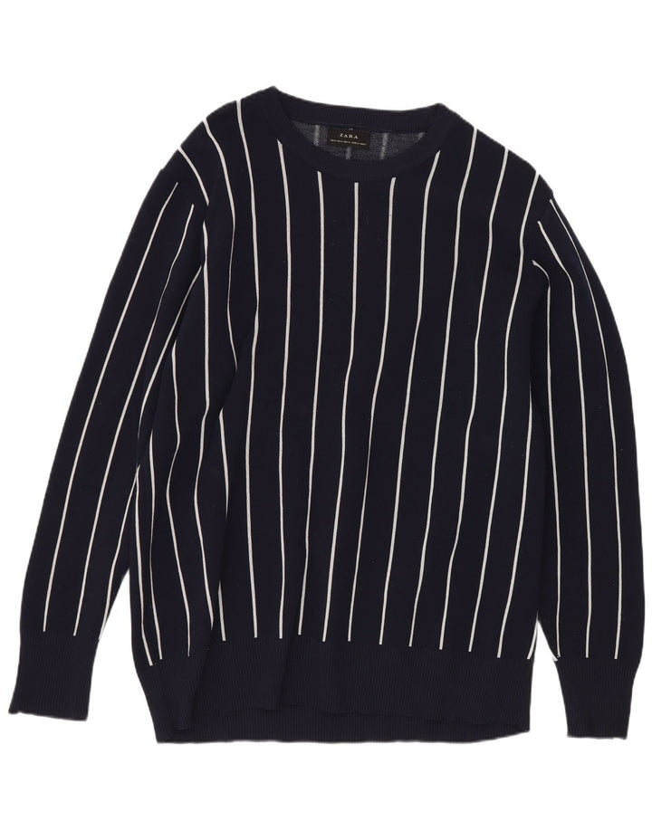 Zara Ανδρικό πουλόβερ με κανονική εφαρμογή Boat Neck Jumper Medium Navy Blue ριγέ