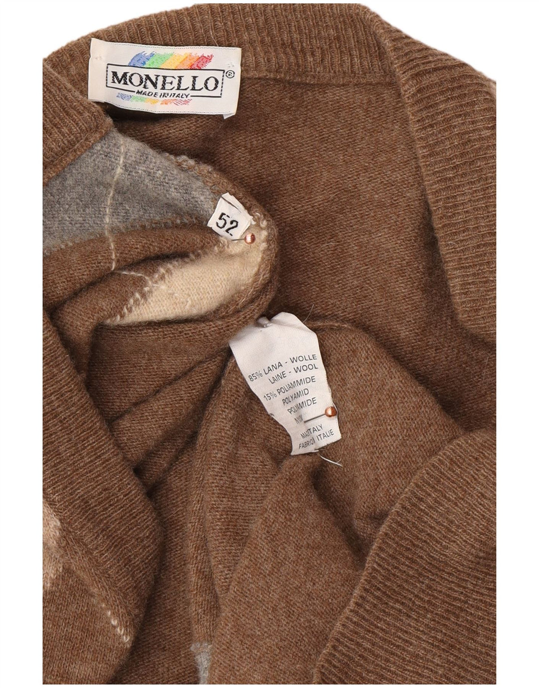 Ανδρικό πουλόβερ MONELLO Ζακέτα IT 52 Μεγάλο Καφέ Argyle/Diamond Wool