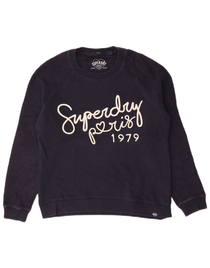 Superdry Γυναικείο Φούτερ γραφικό Jumper UK 14 Medium Navy Blue Cotton