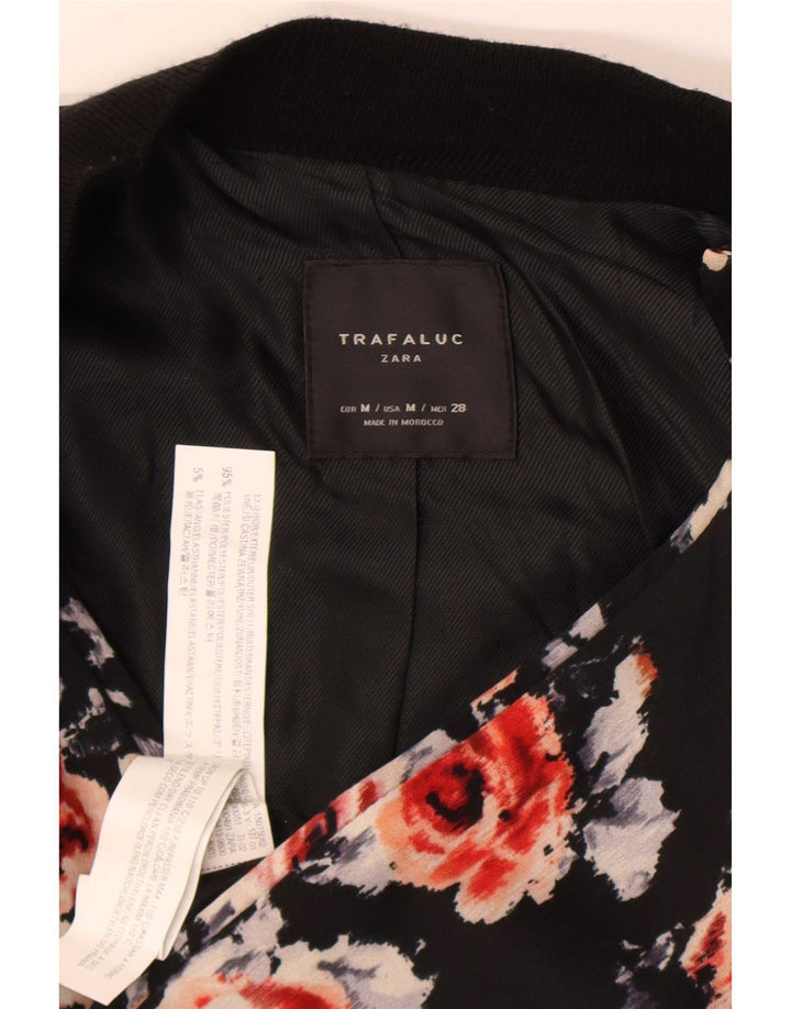 Zara Γυναικείο Bomber Jacket UK 12 Medium Black Floral Polyester