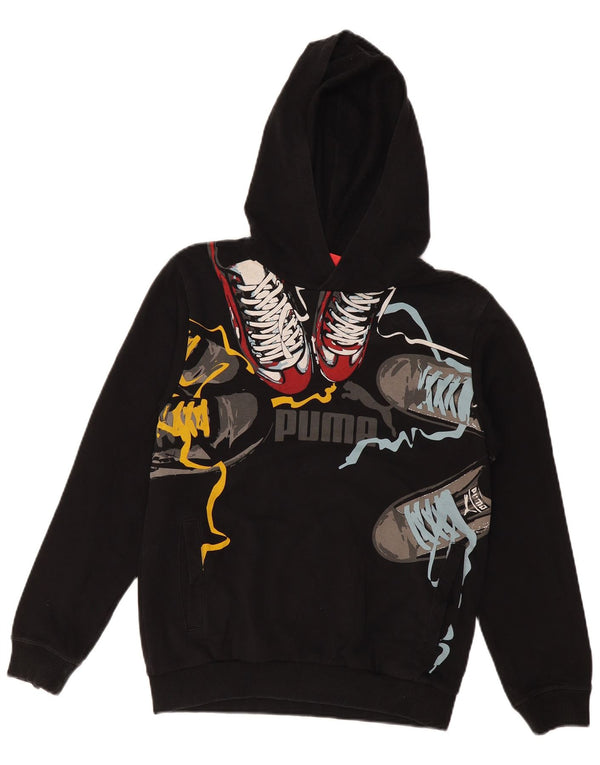 Puma Boys Graphic Hoodie Jumper 13-14 Years Black Cotton