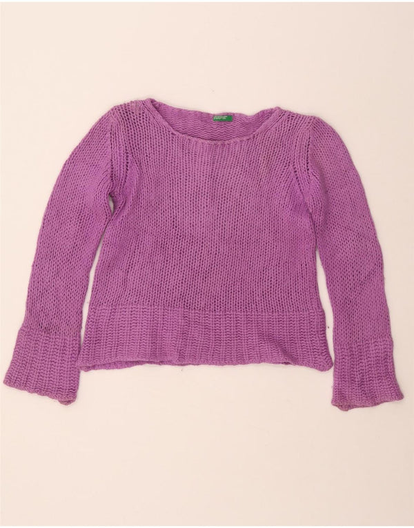 BENETTON Γυναικείο Crop Boat Neck Jumper πουλόβερ UK 10 Small Purple Wool