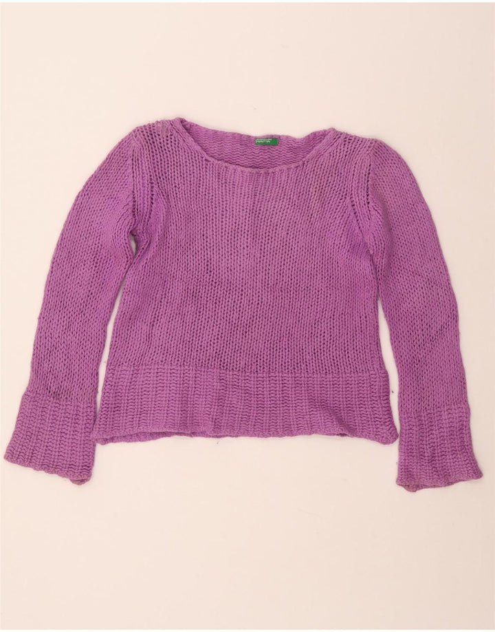 BENETTON Γυναικείο Crop Boat Neck Jumper πουλόβερ UK 10 Small Purple Wool