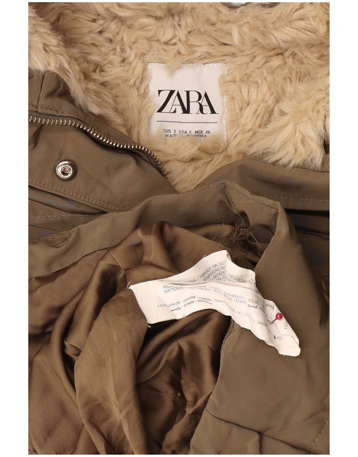 Zara Γυναικείο μπουφάν με κουκούλα Sherpa UK 10 Small Khaki Polyester