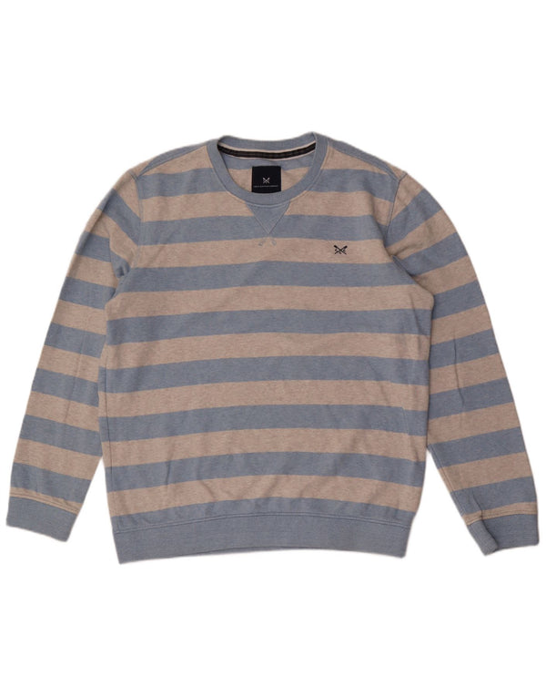CREW CLOTHING Mens Sweatshirt Jumper Large Grey Striped Cotton