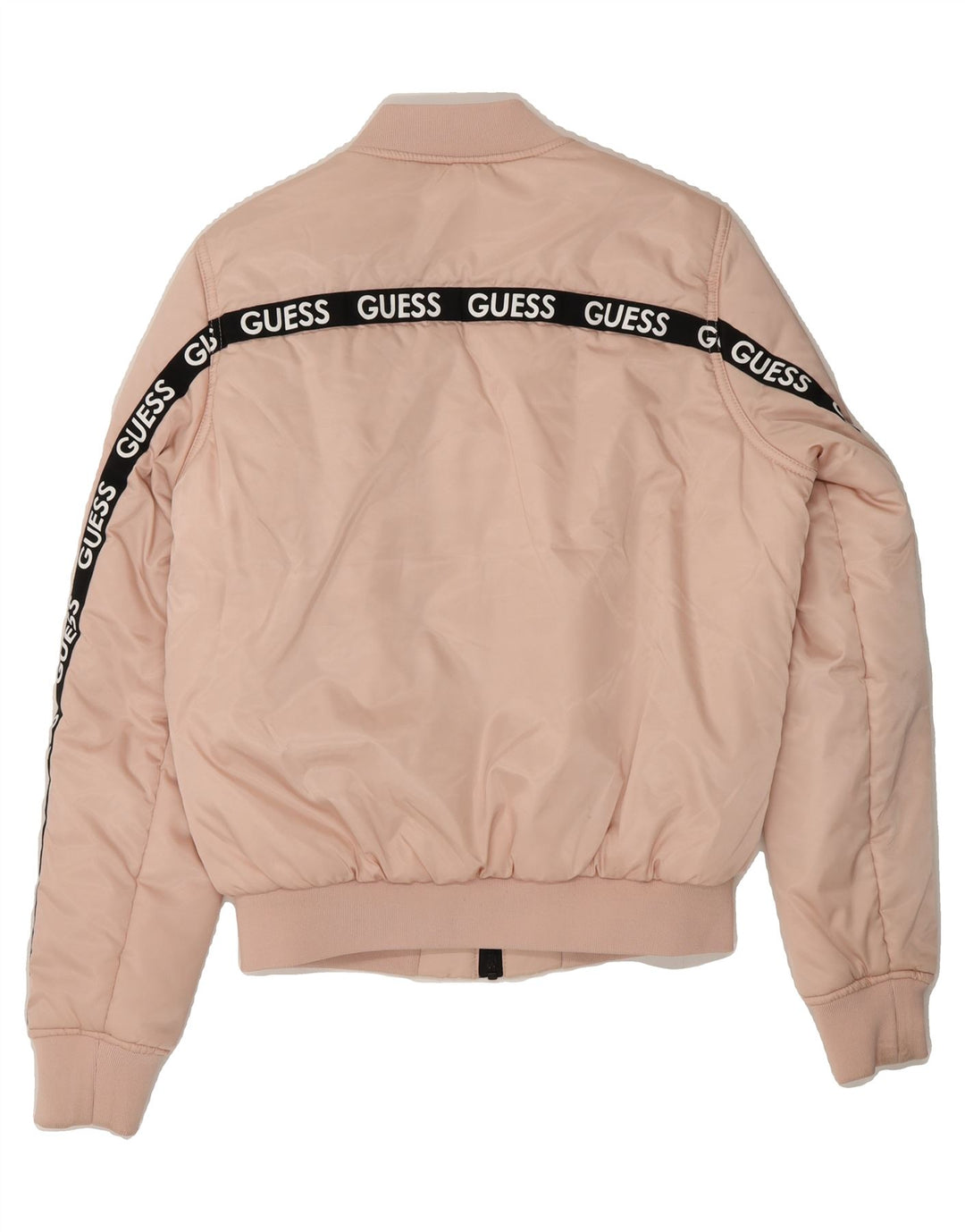 GUESS Womens Graphic Padded Bomber Jacket UK 14 Medium Pink Polyester Vintage Guess and Second-Hand Guess from Messina Hembry 