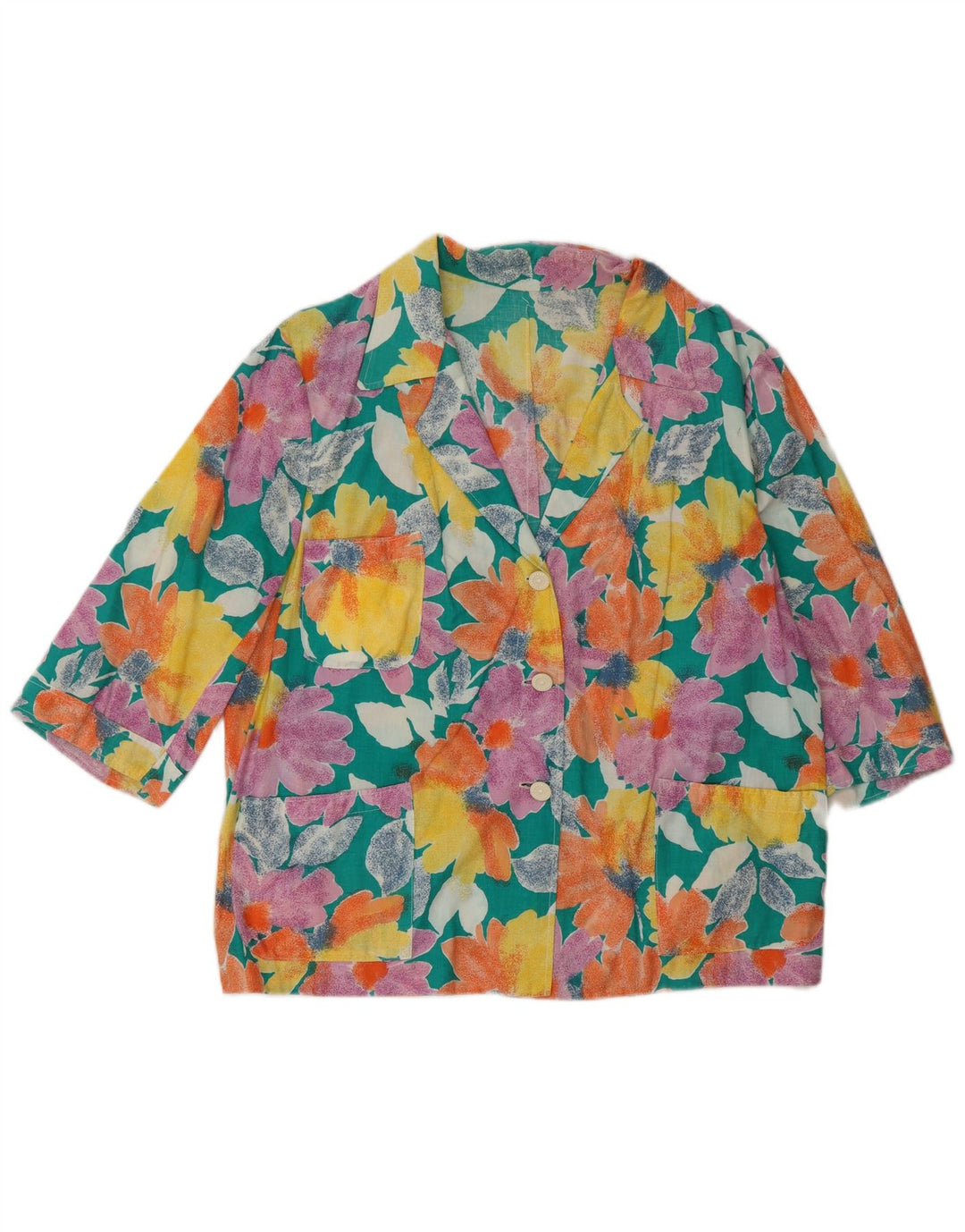 Vintage Γυναικείο Μπλέιζερ Μπουφάν UK 16 Μεγάλο Πολύχρωμο Φλοράλ