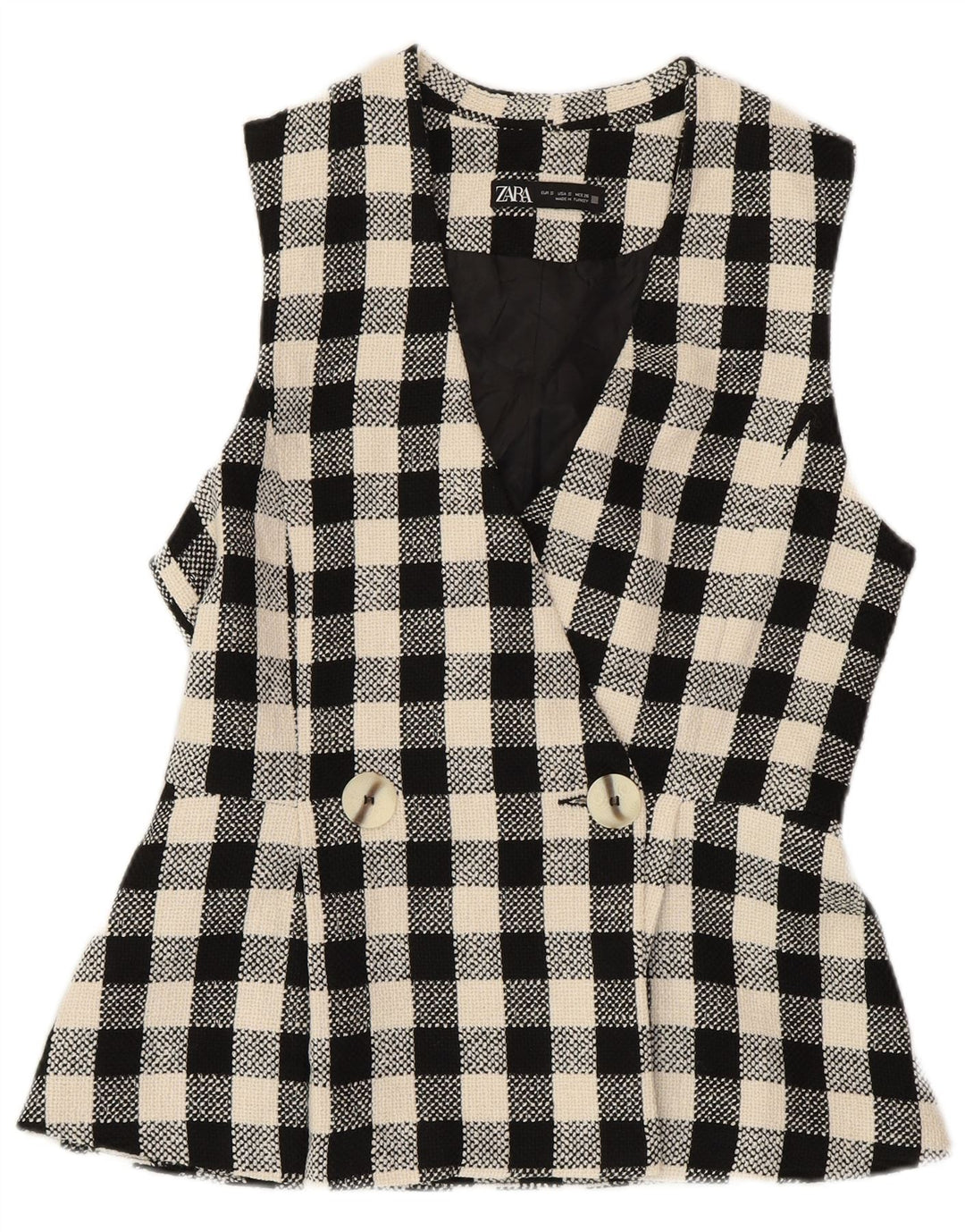 ZARA Γυναικείο Gilet με διπλό στήθος UK 10 Small Black Check Cotton
