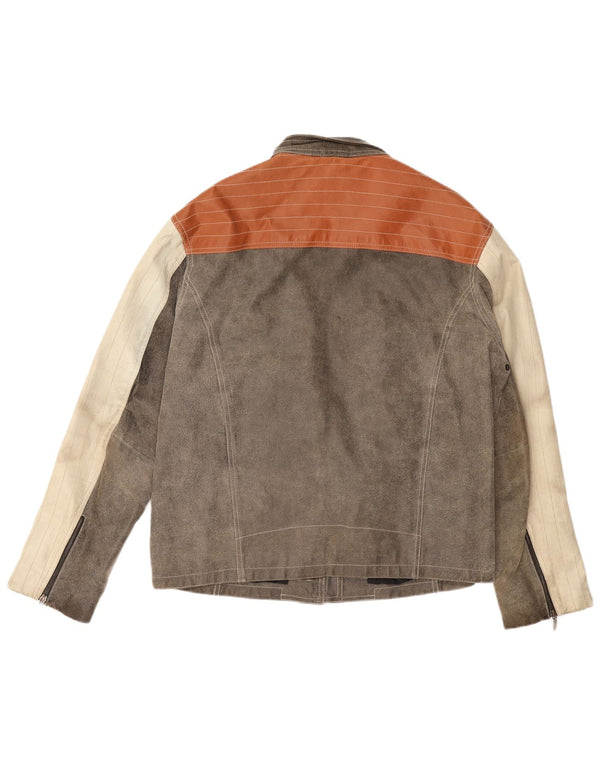 Ανδρικό δερμάτινο μπουφάν EXPLORER UK 40 Large Grey Colourblock Leather