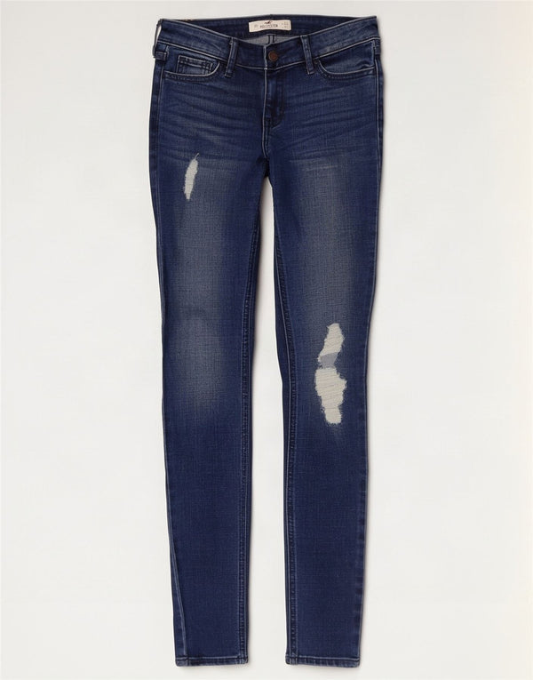 Hollister Womens Distressed Skinny Jeans US 0 XS W24 L31 Navy Blue Cotton