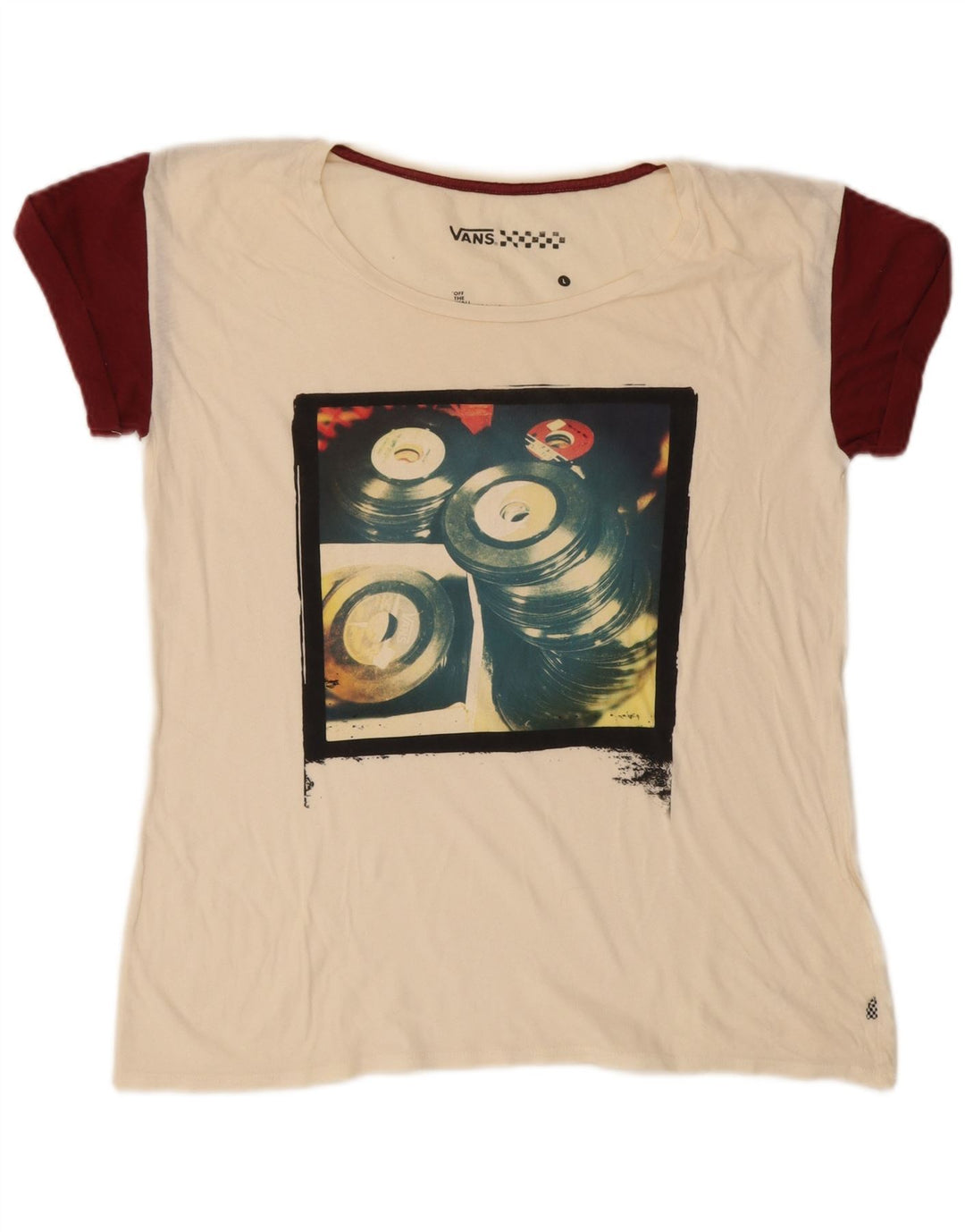 Γυναικείο γραφικό μπλουζάκι VANS Top UK 16 Large Off White Colourblock