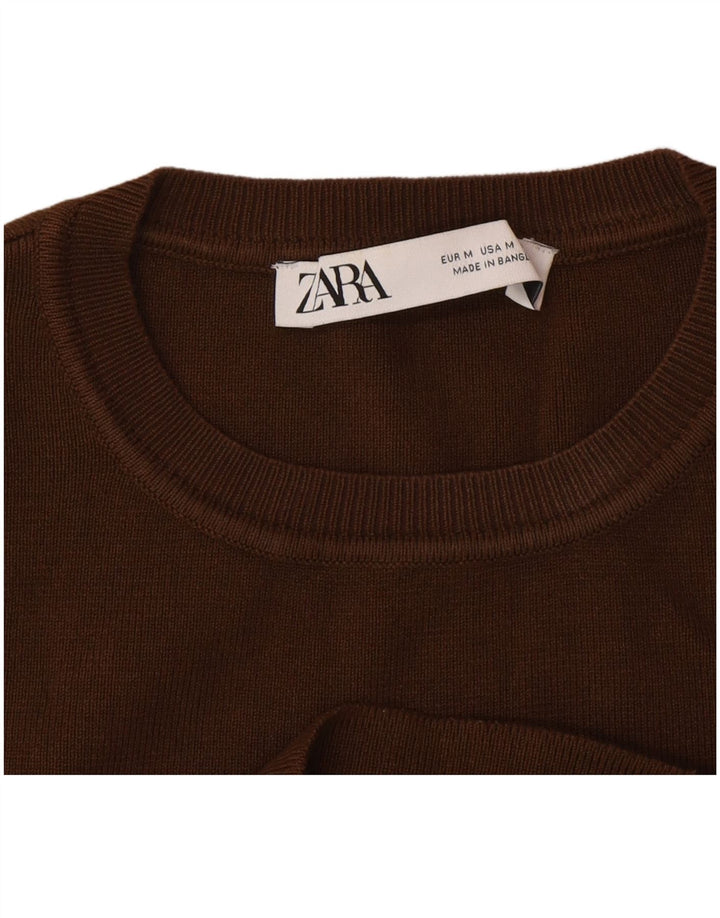 Zara Γυναικείο Αμάνικο Crop Top UK 12 μεσαία καφέ βισκόζη