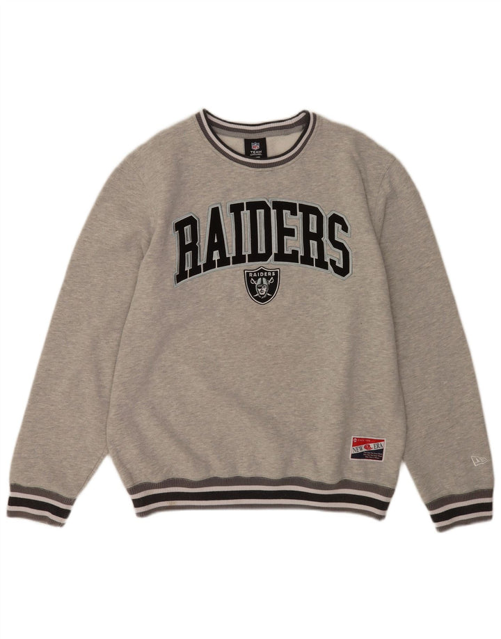 New Era Mens Raiders γραφικό φούτερ Jumper Μεσαίο γκρι ριγέ βαμβακερό