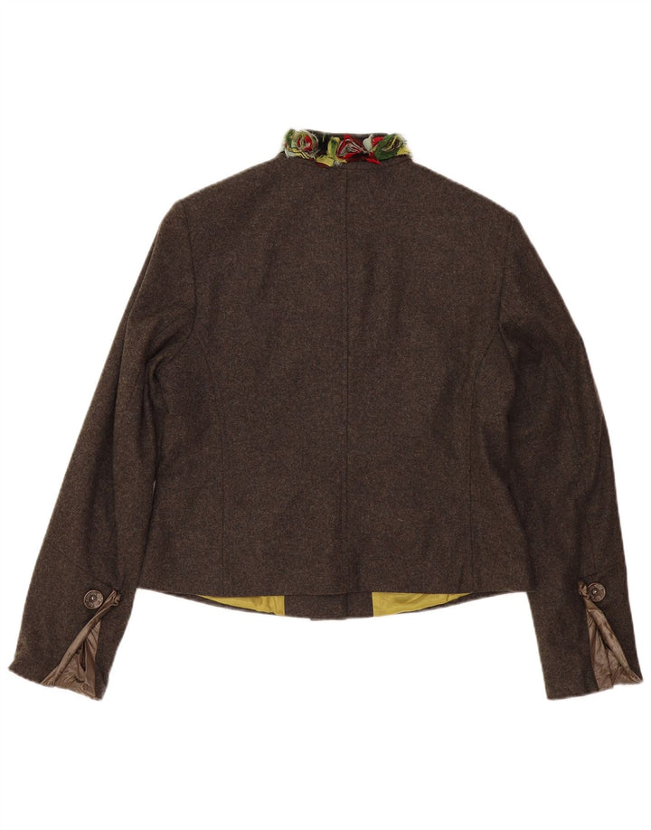 Vintage Γυναικείο Μπουφάν σακάκι με 7 κουμπιά EU 42 Μεγάλο καφέ παρθένο μαλλί