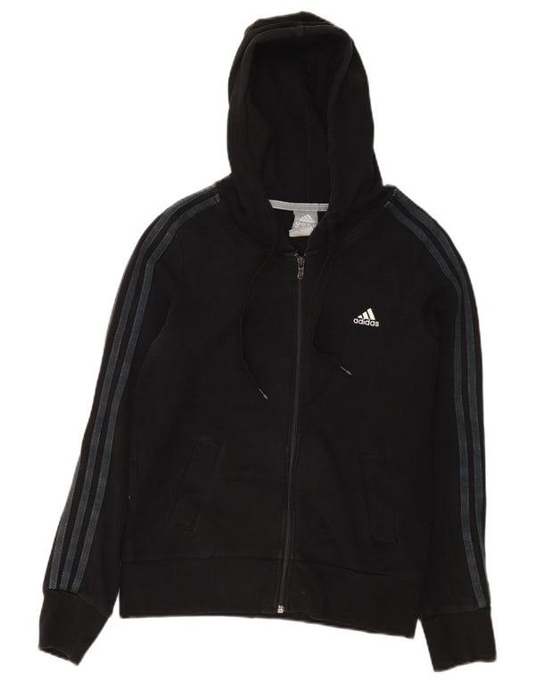 Γυναικείο πουλόβερ με κουκούλα με φερμουάρ Adidas UK 10 Small μαύρο βαμβακερό