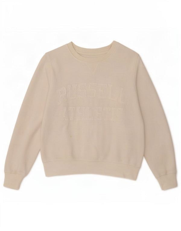 Russell Athletic Womens Graphic Sweatshirt Jumper UK 14 Medium Off White