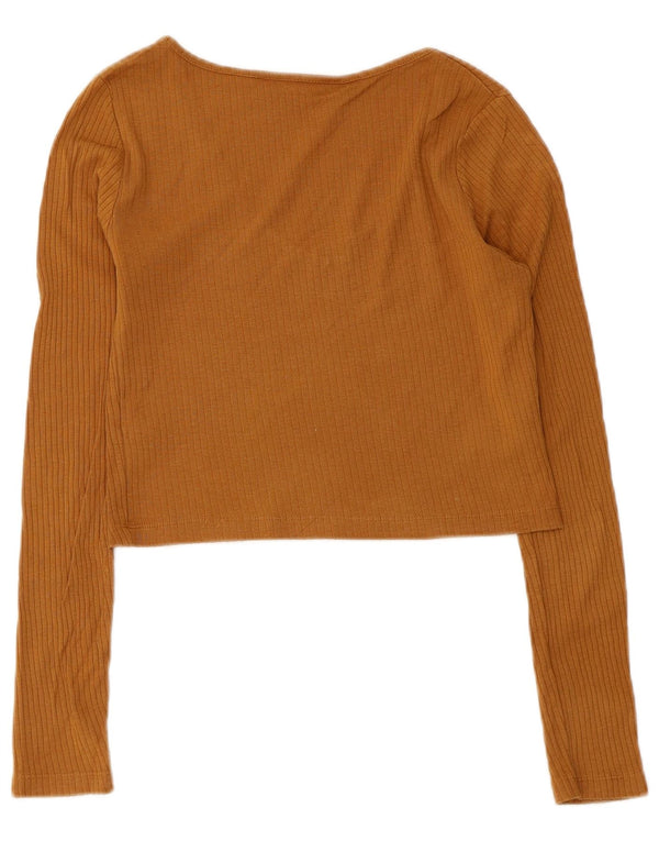 Zara Γυναικείο Crop Top Μακρυμάνικο UK 10 Small Brown Βαμβακερό