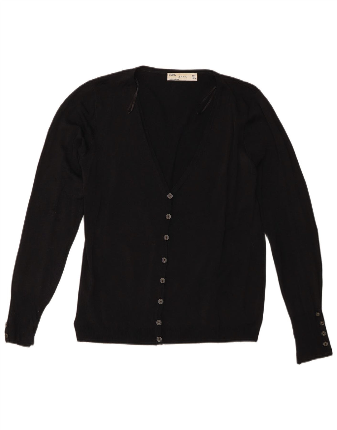 Zara Womens Basic Crop Cardigan Top UK 14 Large Black Viscose