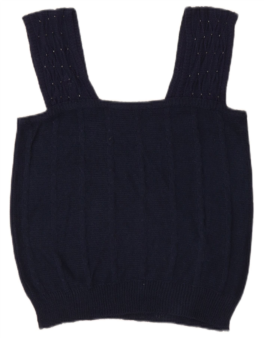 Vintage γυναικείο Crop Knit Cami Top UK 8 Small Navy Blue