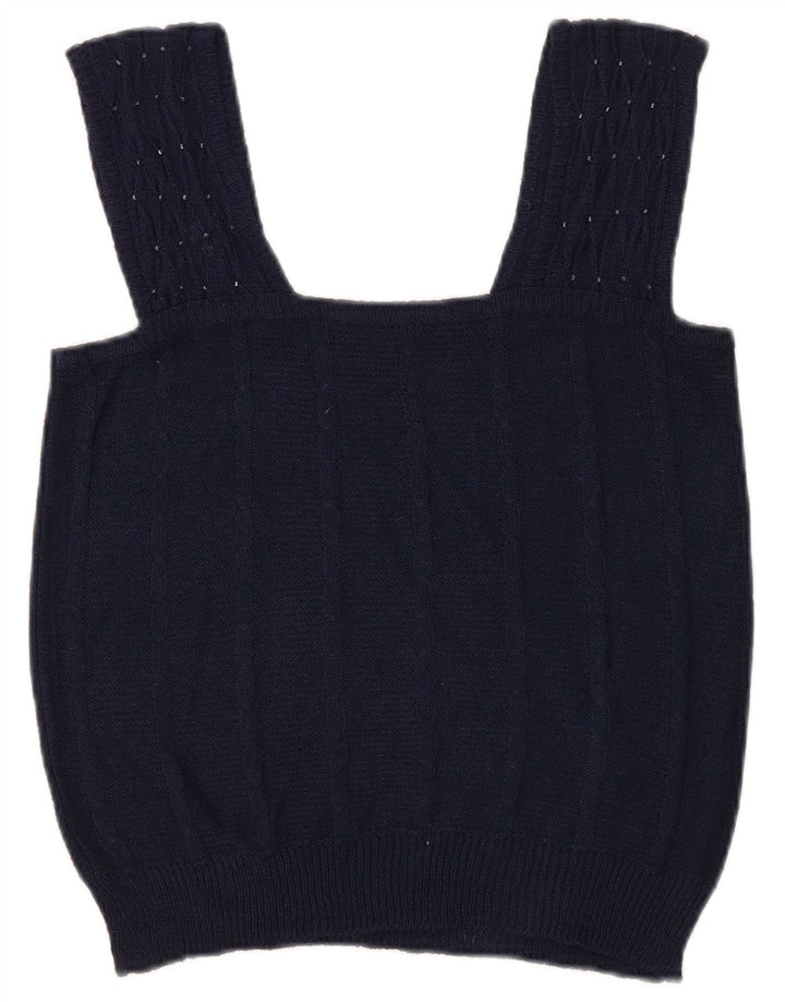 Vintage γυναικείο Crop Knit Cami Top UK 8 Small Navy Blue