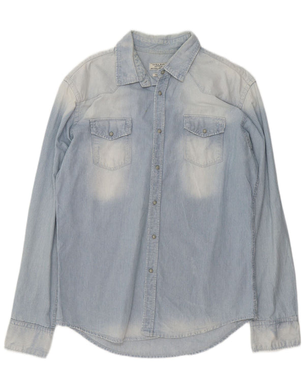 Zara Ανδρικό Acid Wash Slim Fit Τζιν Πουκάμισο XL Μπλε ρίγα