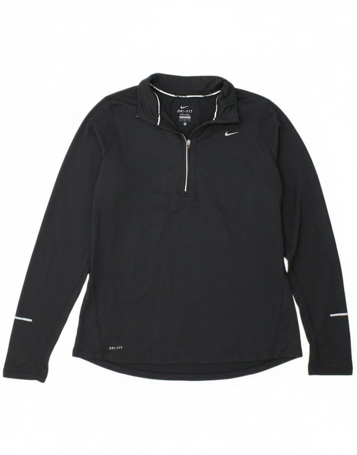 Nike γυναικείο Dri Fit με φερμουάρ με λαιμόκοψη μακρυμάνικο UK 14 μεγάλο μαύρο πολυεστέρα