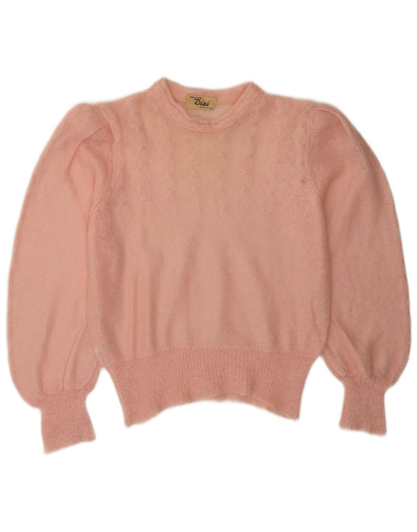 Vintage γυναικείο πουλόβερ See Through Crew Neck Jumper UK 14 Medium Pink